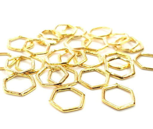 10 Hexagon Connector Charm Gold Plated Charm Gold Plated Metal (12mm)  G12160