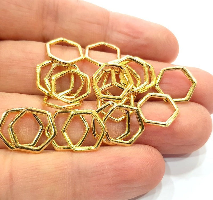 10 Hexagon Connector Charm Gold Plated Charm Gold Plated Metal (12mm)  G12160