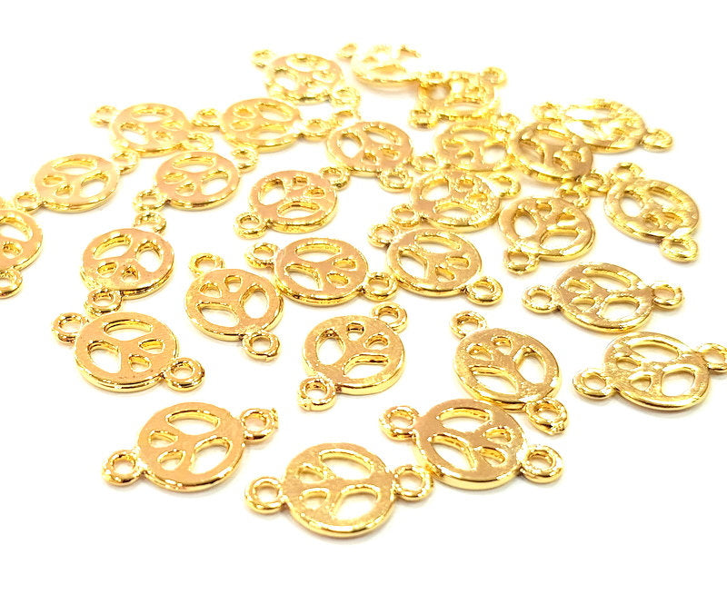 10 Peace Charm Gold Plated Charm Gold Plated Metal (15x9mm)  G12163