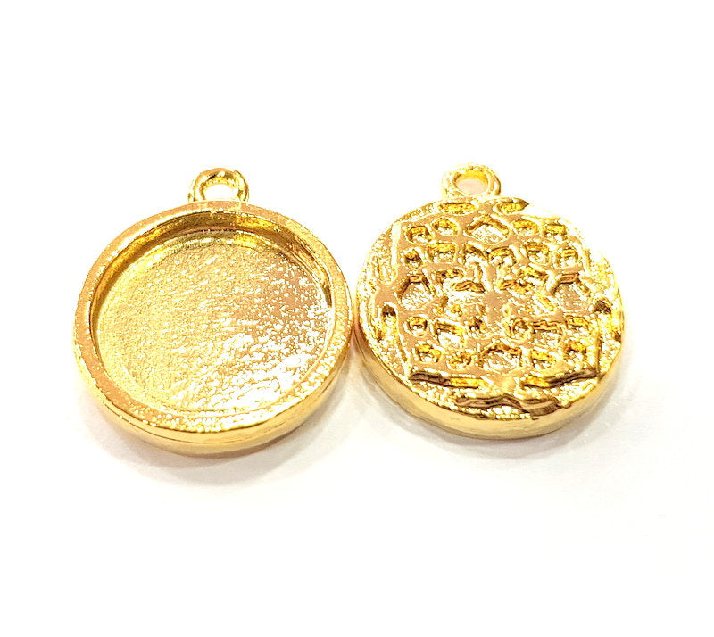 2 Gold Pendant Blank Base Setting Necklace Blank Resin Blank Mountings inlay Blank Shiny Gold Plated Blank ( 16 mm blank ) G12165