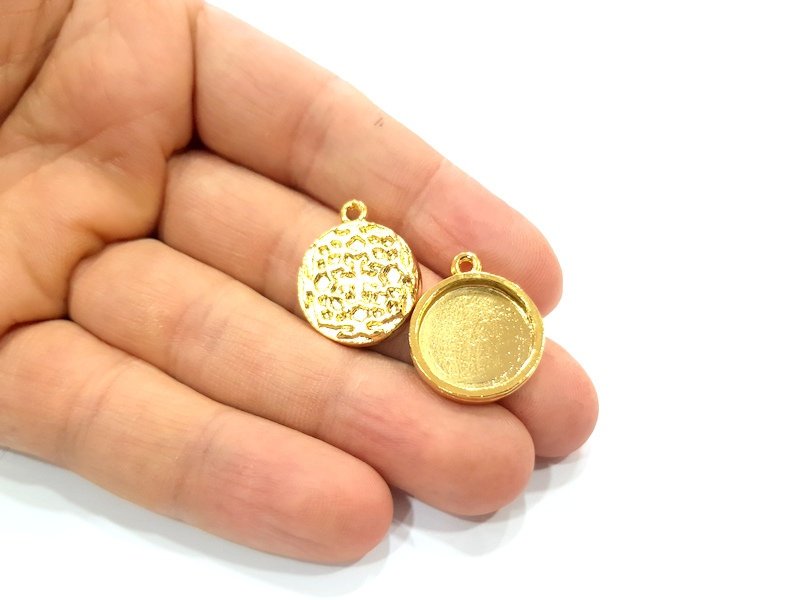 2 Gold Pendant Blank Base Setting Necklace Blank Resin Blank Mountings inlay Blank Shiny Gold Plated Blank ( 16 mm blank ) G12165