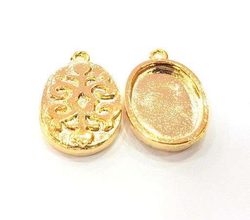 2 Gold Pendant Blank Base Setting Necklace Blank Resin Blank Mountings inlay Blank Shiny Gold Plated Blank ( 20x15 mm blank ) G12166
