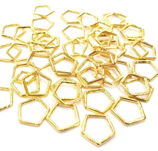 10 Hexagon Connector Charm Gold Plated Charm Gold Plated Metal (14mm)  G12167