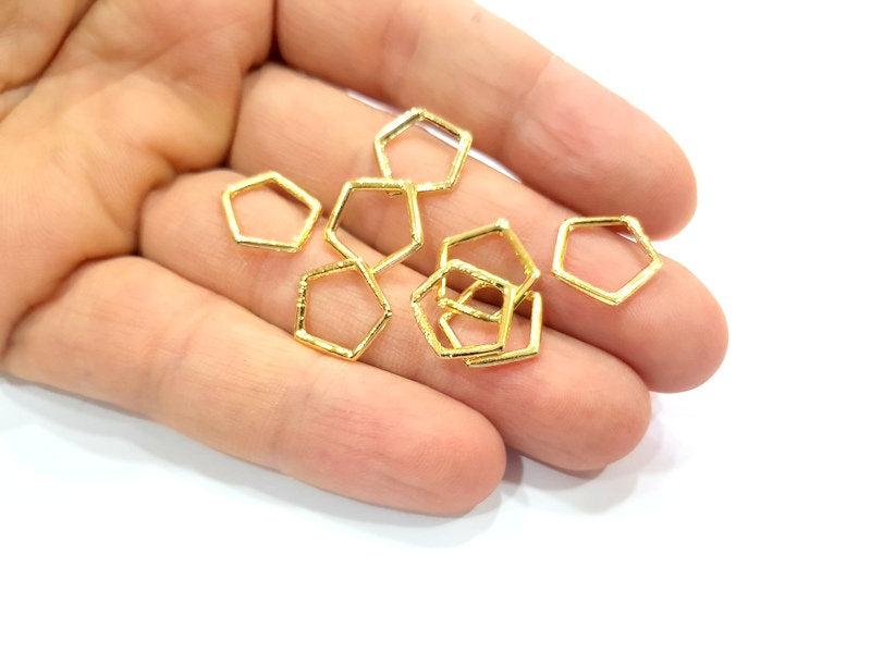 10 Hexagon Connector Charm Gold Plated Charm Gold Plated Metal (14mm)  G12167