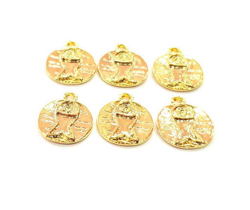 6 Fish Charm Gold Plated Charm Gold Plated Metal (13mm)  G12170