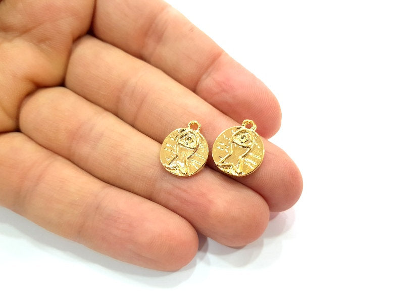 6 Fish Charm Gold Plated Charm Gold Plated Metal (13mm)  G12170