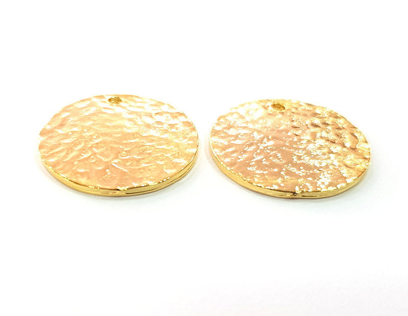 2 Gold Hammered Charm Shiny Gold Plated Charm Gold Plated Metal (20mm)  G12171