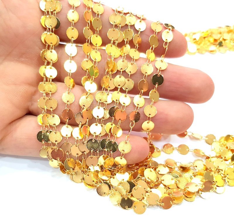 1mt Shiny Gold Flake Chain Gold Plated Brass Chain 1 Meter - 3.3 Feet   (6 mm) G12175