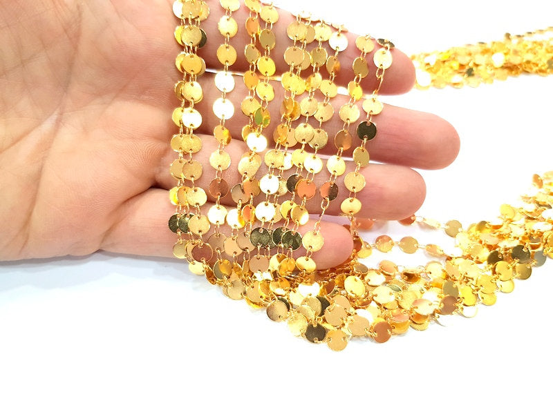 1mt Shiny Gold Flake Chain Gold Plated Brass Chain 1 Meter - 3.3 Feet   (6 mm) G12175