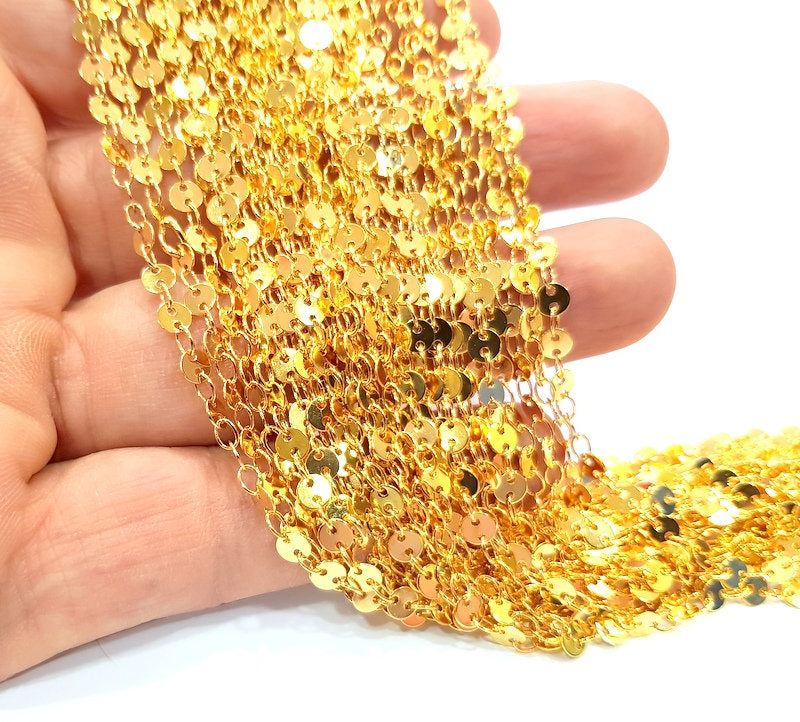 1mt Shiny Gold Flake Chain Gold Plated Brass Chain 1 Meter - 3.3 Feet   (4 mm) G12178