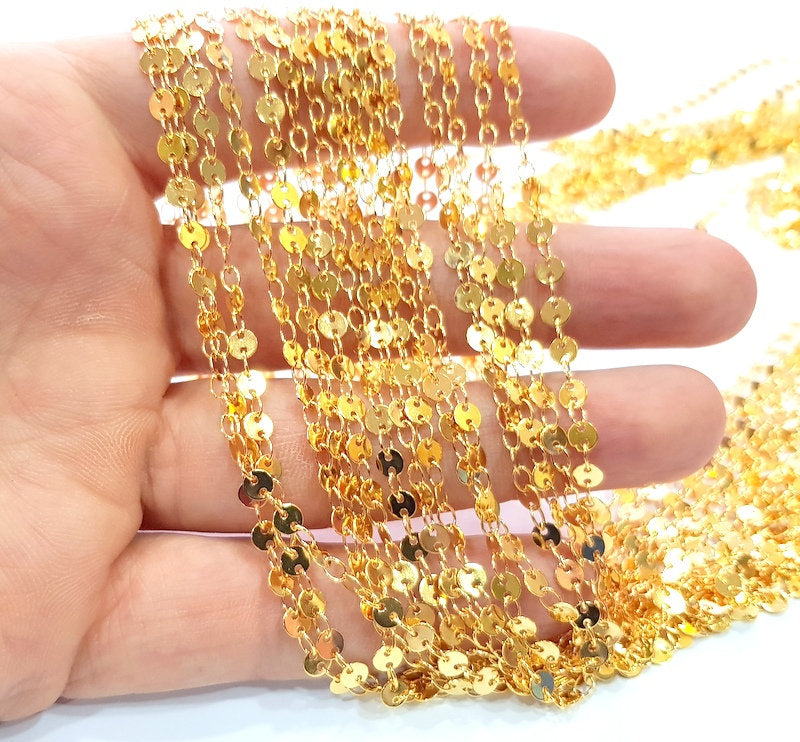 1mt Shiny Gold Flake Chain Gold Plated Brass Chain 1 Meter - 3.3 Feet   (4 mm) G12178