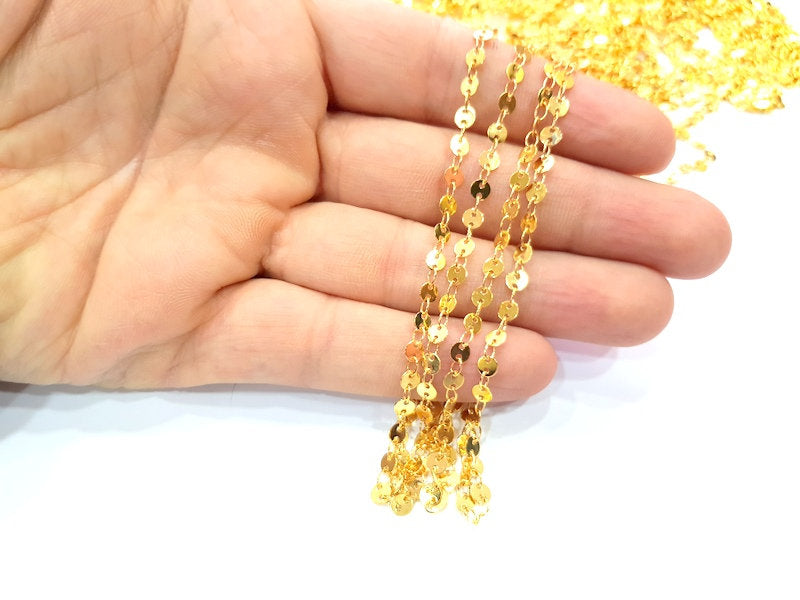 1mt Shiny Gold Flake Chain Gold Plated Brass Chain 1 Meter - 3.3 Feet   (4 mm) G12178