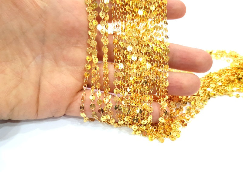 1mt Shiny Gold Flake Chain Gold Plated Brass Chain 1 Meter - 3.3 Feet   (4 mm) G12178