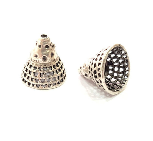 2 Silver Cone Findings Antique Silver Plated Brass  ( 18x18 mm)  G12188