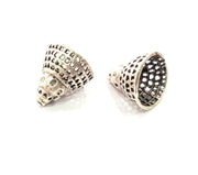 2 Silver Cone Findings Antique Silver Plated Brass  ( 18x18 mm)  G12188