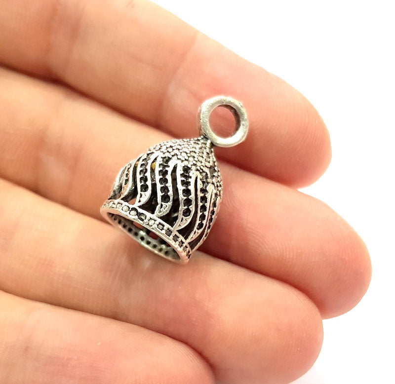 2 Silver Cone Findings Antique Silver Plated Brass  (24x15 mm)  G12193