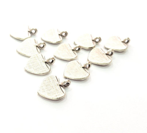 10 Heart Charm Silver Charms Antique Silver Plated Metal (14x12mm) G12191