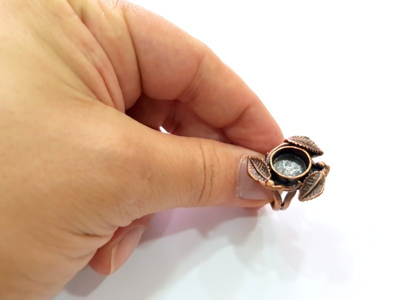 Copper Ring Settings inlay Ring Blank Mosaic Ring Bezel Base Cabochon Mountings ( 10 mm blank) Antique Copper Plated Brass G13464