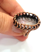Copper Ring Settings inlay Ring Blank Mosaic Ring Bezel Base Cabochon Mountings ( 24x17 mm blank) Antique Copper Plated Brass G13467