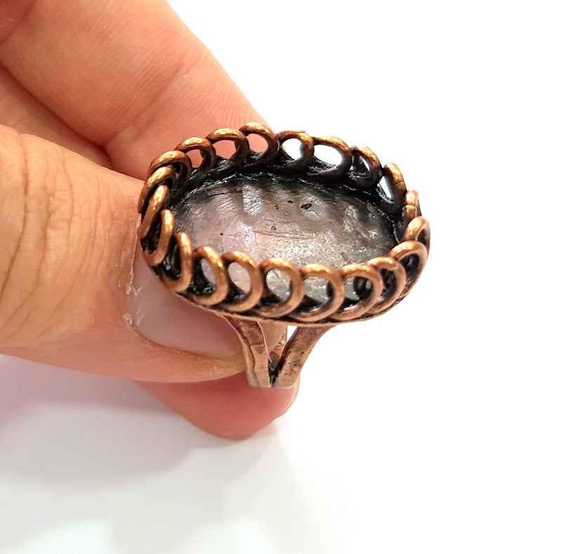Copper Ring Settings inlay Ring Blank Mosaic Ring Bezel Base Cabochon Mountings ( 24x17 mm blank) Antique Copper Plated Brass G13478