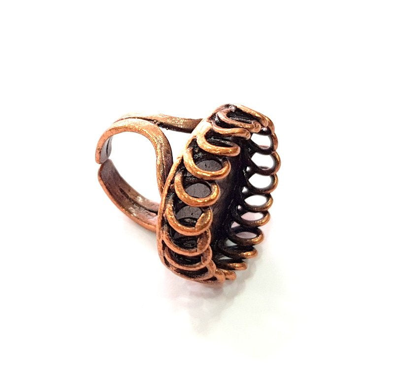 Copper Ring Settings inlay Ring Blank Mosaic Ring Bezel Base Cabochon Mountings ( 24x17 mm blank) Antique Copper Plated Brass G13478