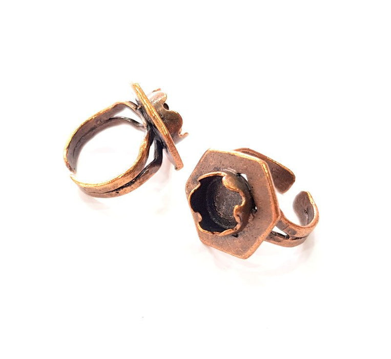 Copper Ring Settings inlay Ring Blank Mosaic Ring Bezel Base Cabochon Mountings ( 10 mm blank) Antique Copper Plated Brass G13479
