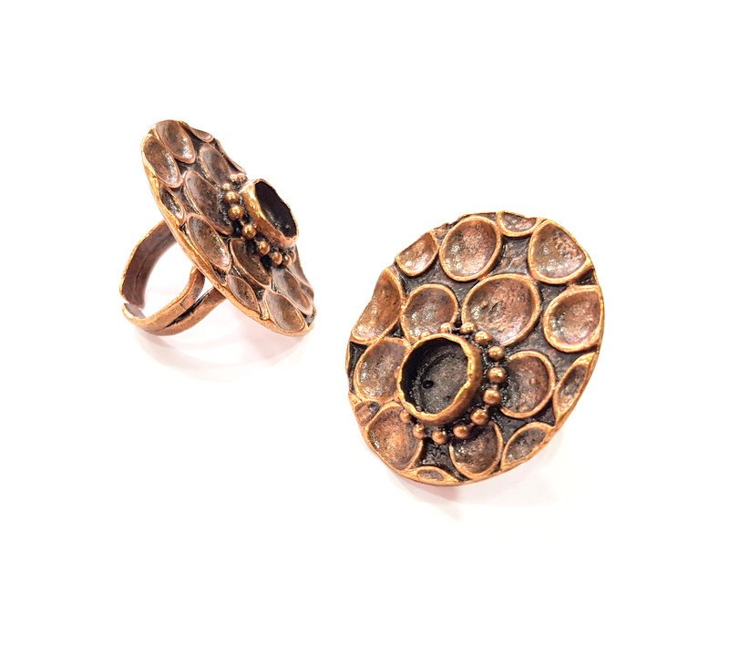 Copper Ring Settings inlay Ring Blank Mosaic Ring Bezel Base Cabochon Mountings ( 10 mm blank) Antique Copper Plated Brass G13486