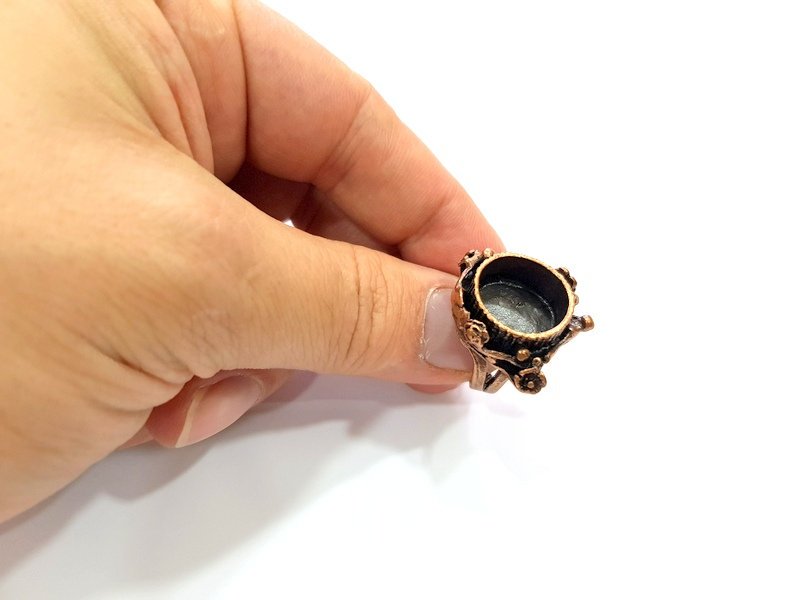 Copper Ring Settings inlay Ring Blank Mosaic Ring Bezel Base Cabochon Mountings ( 15 mm blank) Antique Copper Plated Brass G13494