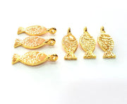 6 Fish Charm Gold Plated Charm Gold Plated Metal (21x8mm)  G12199