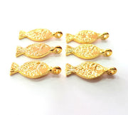 6 Fish Charm Gold Plated Charm Gold Plated Metal (21x8mm)  G12199