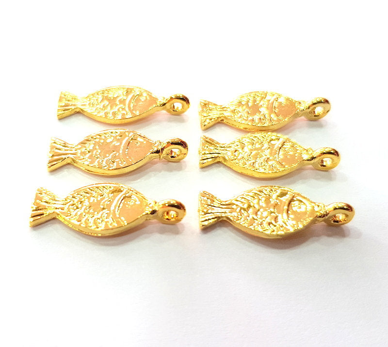 6 Fish Charm Gold Plated Charm Gold Plated Metal (21x8mm)  G12199