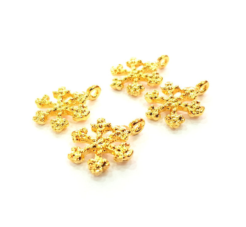 4 Snowflake Charm Gold Plated Charm Gold Plated Metal (18x14mm)  G12200