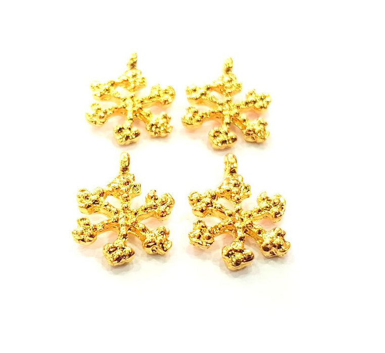 4 Snowflake Charm Gold Plated Charm Gold Plated Metal (18x14mm)  G12200
