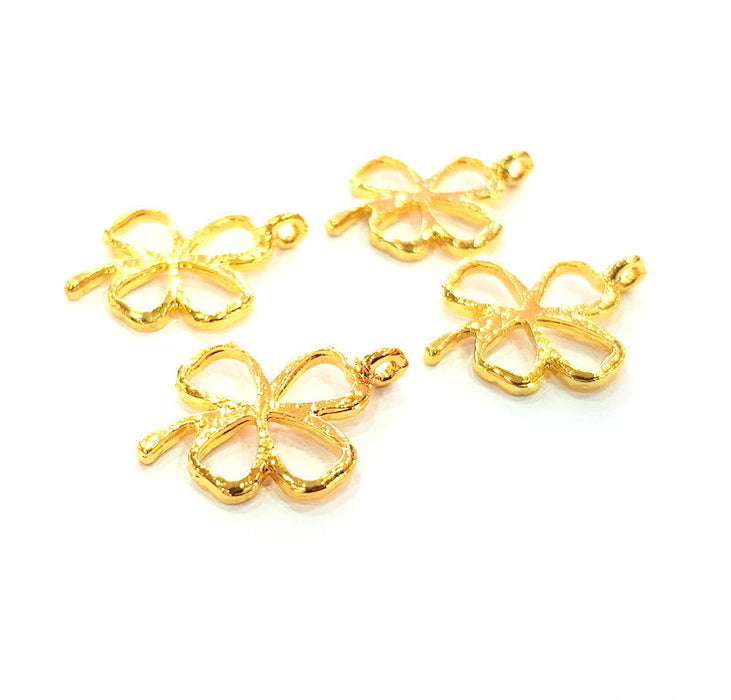 4 Clover Charm Gold Plated Charm Gold Plated Metal (24x18mm)  G12201