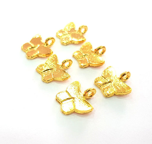 6 Butterfly Charm Gold Plated Charm Gold Plated Metal (13mm)  G12209