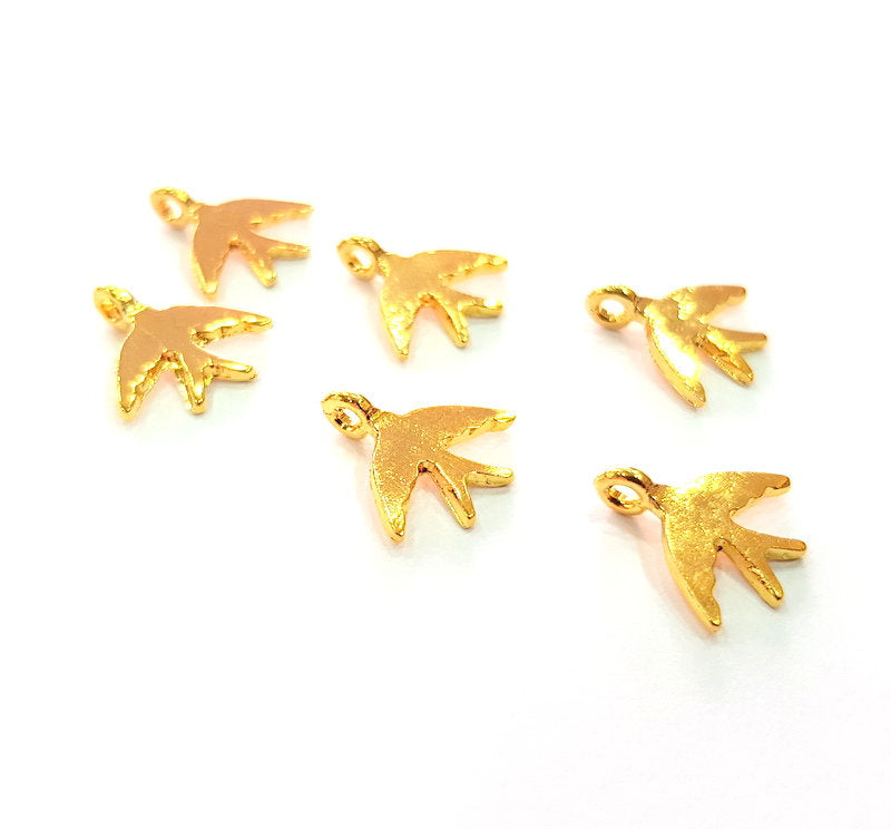 6 Swallow Charm Gold Plated Charm Gold Plated Metal (15x14mm)  G12213