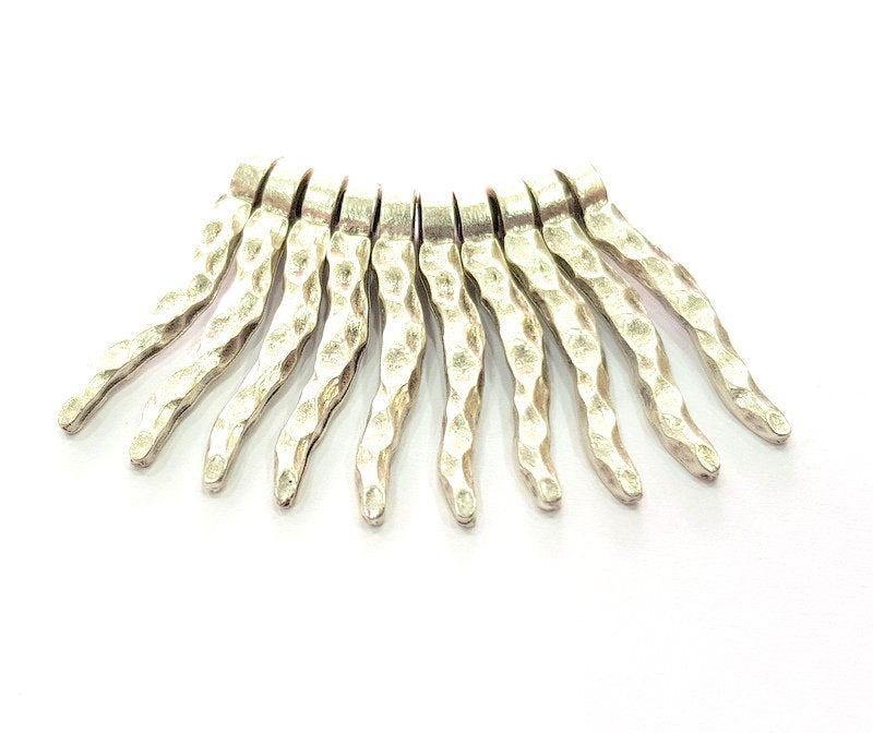 10 Silver Charms Antique Silver Plated Metal (30x5mm) G12218