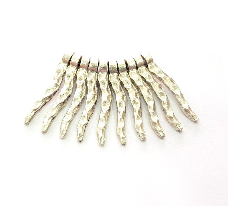 10 Silver Charms Antique Silver Plated Metal (30x5mm) G12218