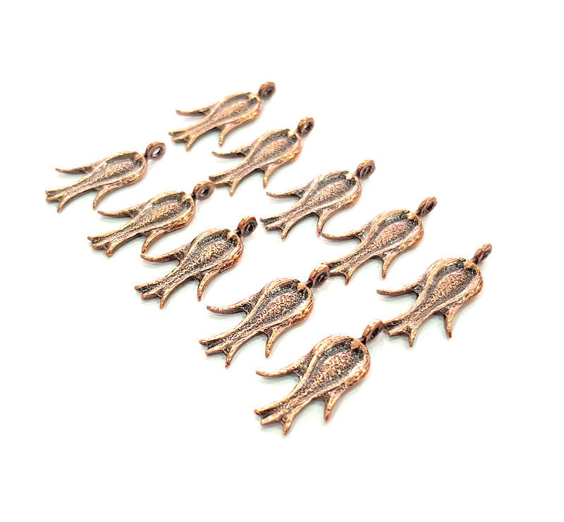 10 Flower Charm Antique Copper Charm Antique Copper Plated Metal (23x11mm) G12219