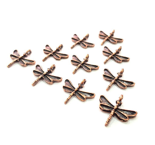 10 Dragonfly Charm Antique Copper Charm Antique Copper Plated Metal (19x18mm) G12222