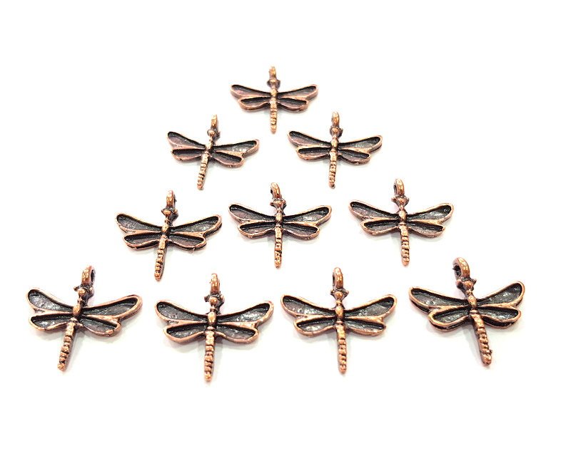 10 Dragonfly Charm Antique Copper Charm Antique Copper Plated Metal (19x18mm) G12222