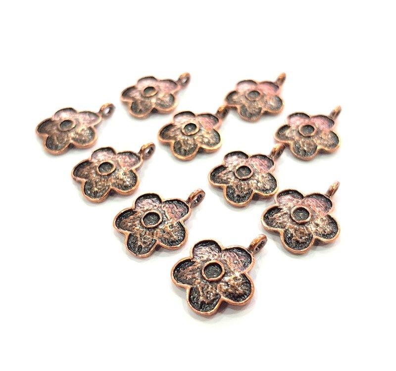 10 Flower Charm Antique Copper Charm Antique Copper Plated Metal (13mm) G12226