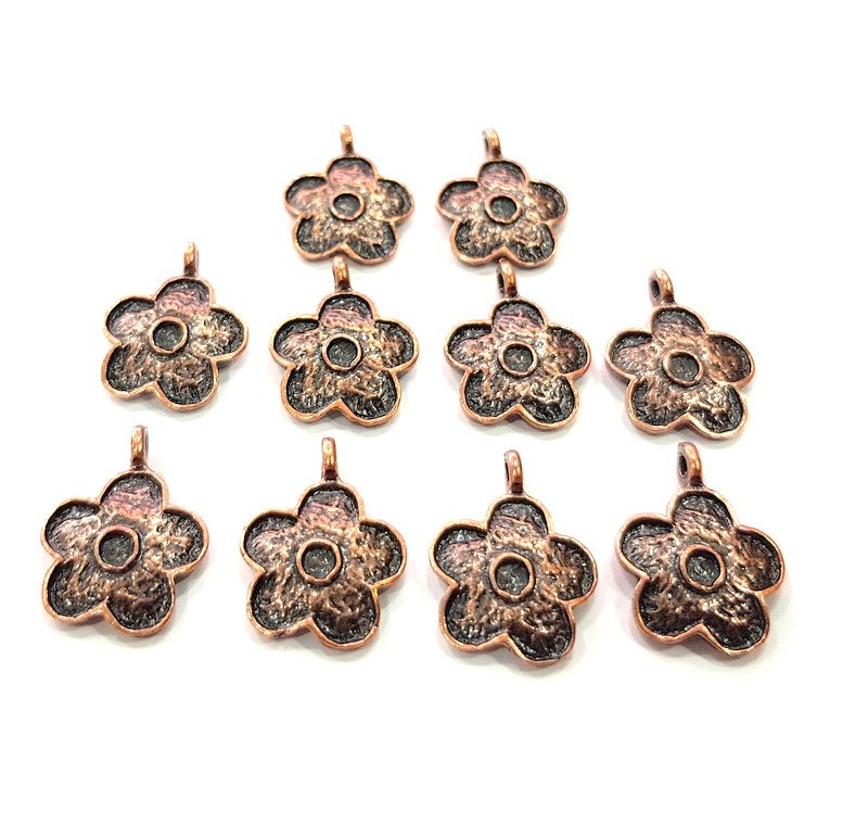 10 Flower Charm Antique Copper Charm Antique Copper Plated Metal (13mm) G12226