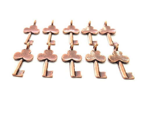 10 Key Charm Antique Copper Charm Antique Copper Plated Metal (22x9mm) G12229