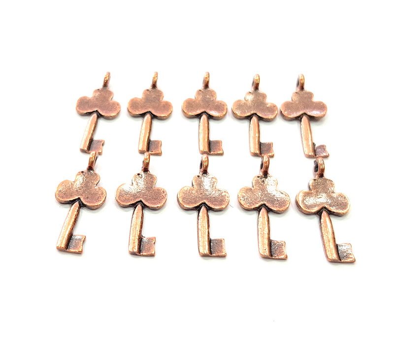 10 Key Charm Antique Copper Charm Antique Copper Plated Metal (22x9mm) G12229