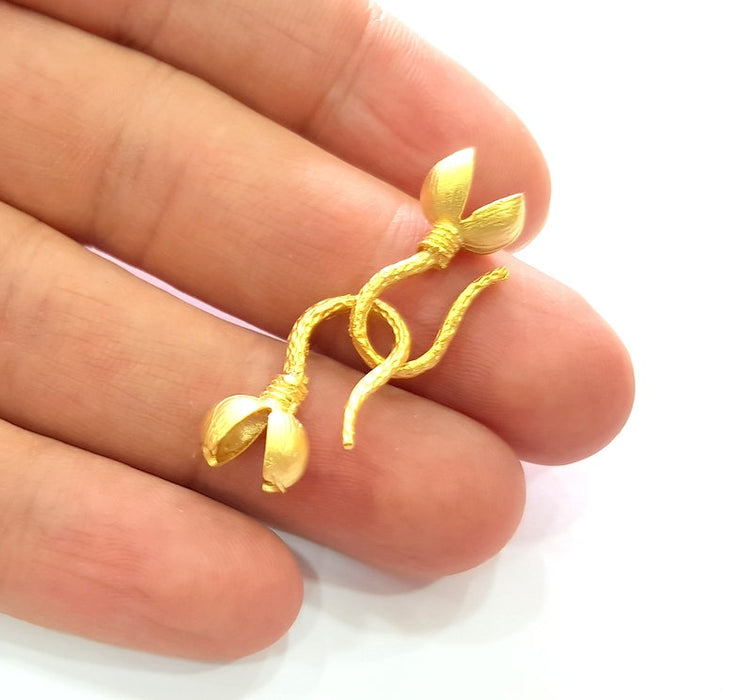 Gold Hook Clasp Findings 2 Pcs (1 sets) (40x10mm) , Gold Plated Brass  G13525