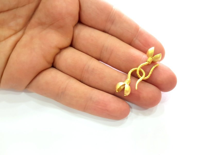 Gold Hook Clasp Findings 2 Pcs (1 sets) (40x10mm) , Gold Plated Brass  G13525