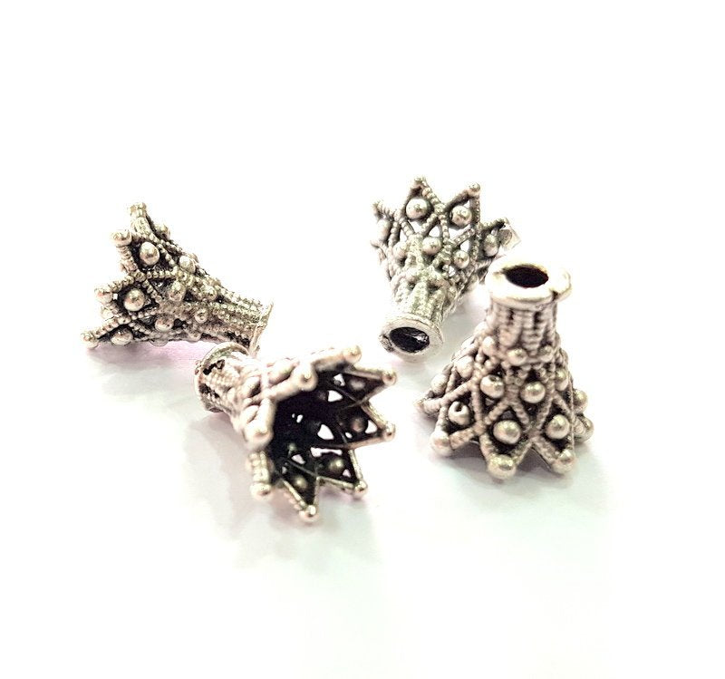 2 Silver Cone Findings Antique Silver Plated Brass  ( 14x13 mm)  G13528