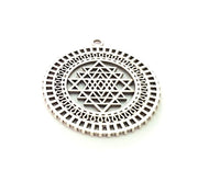 2 Silver Mandala Pendant Antique Silver Plated Metal (36mm) G13529
