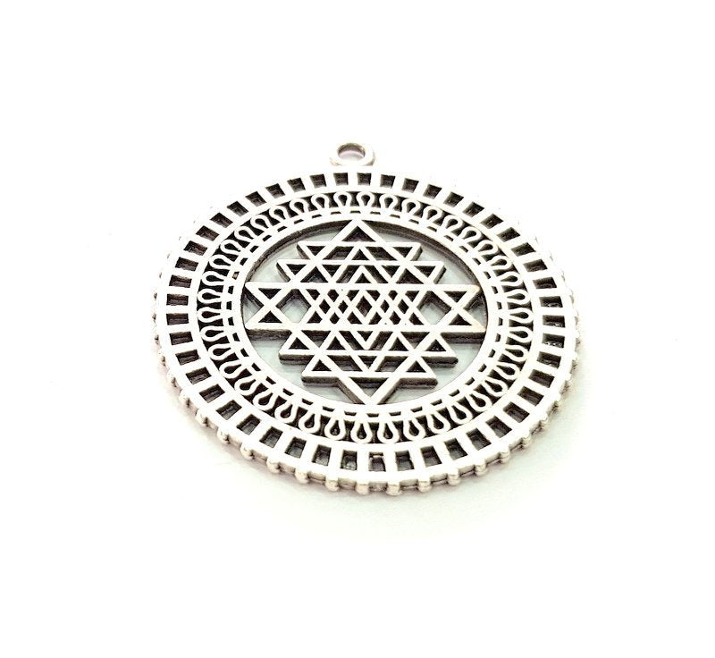 2 Silver Mandala Pendant Antique Silver Plated Metal (36mm) G13529